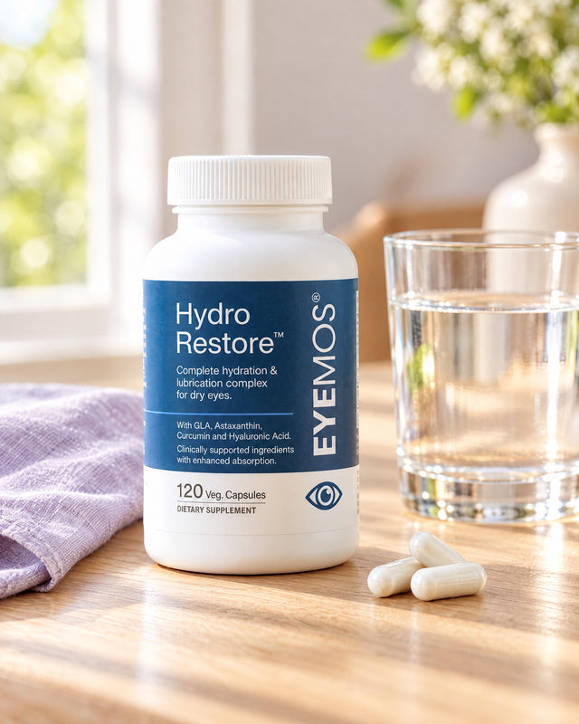 Hydro Restore bottle on a sunlit breakfast table
